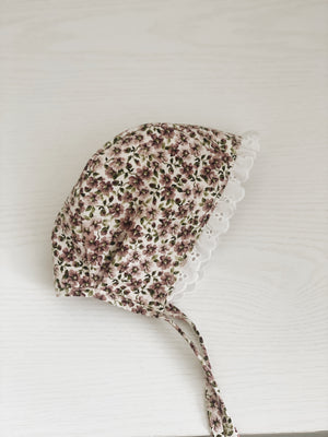 Purple floral eyelet bonnet