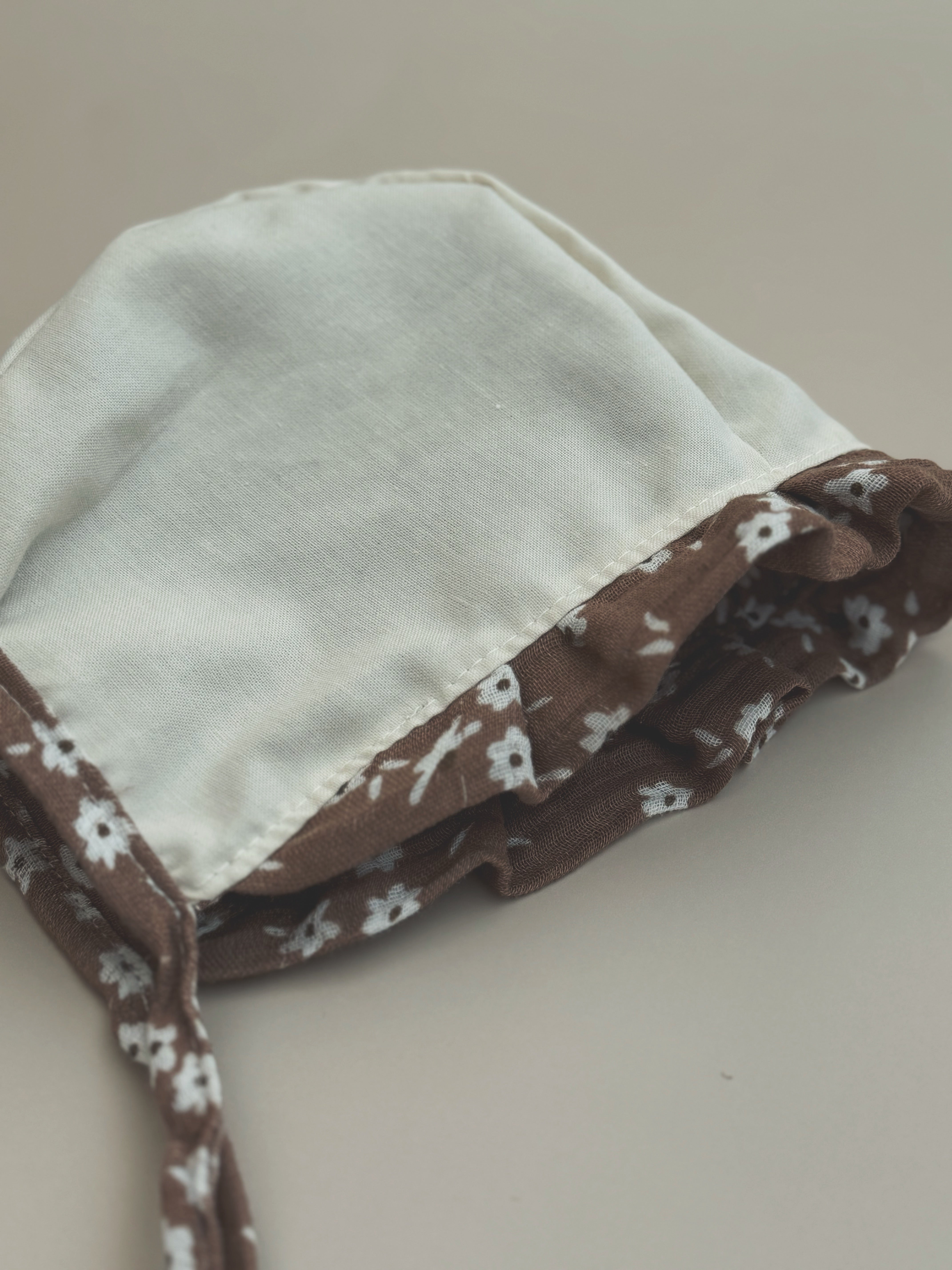 Brown Floral Gauze Bonnet