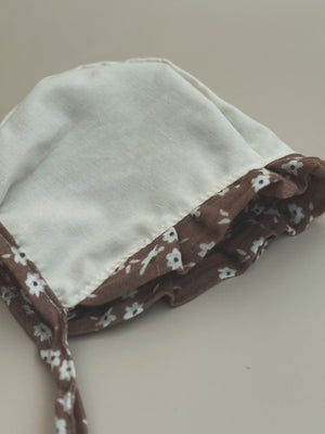 Brown Floral Gauze Bonnet