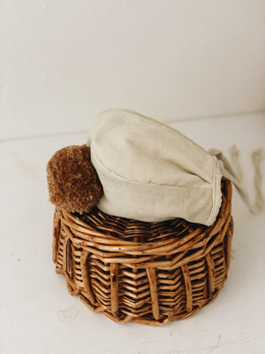 Cream corduroy Pom bonnet